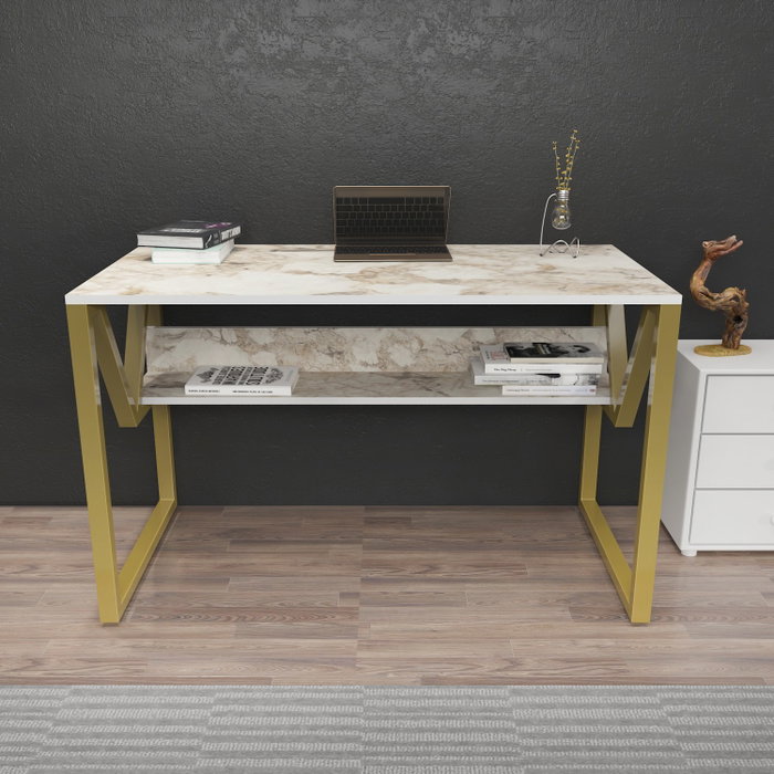 Hanah Home Lona Escritorio de Estudio Blanco y Dorado